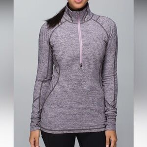 Lululemon Race Your Pace 1/2 Zip Hyper Stripe Mauvelous Heathered Black Size 2